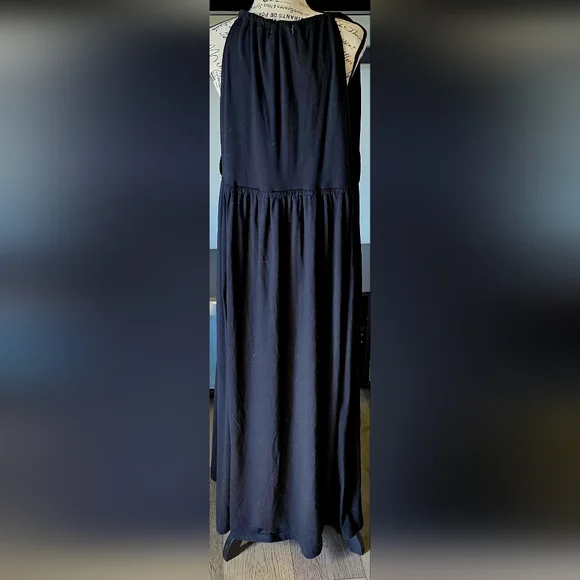 Women's Plus Size 3X V Neck Black Maxi Dress with Purple Flower Accent Halter - Picture 5 of 7